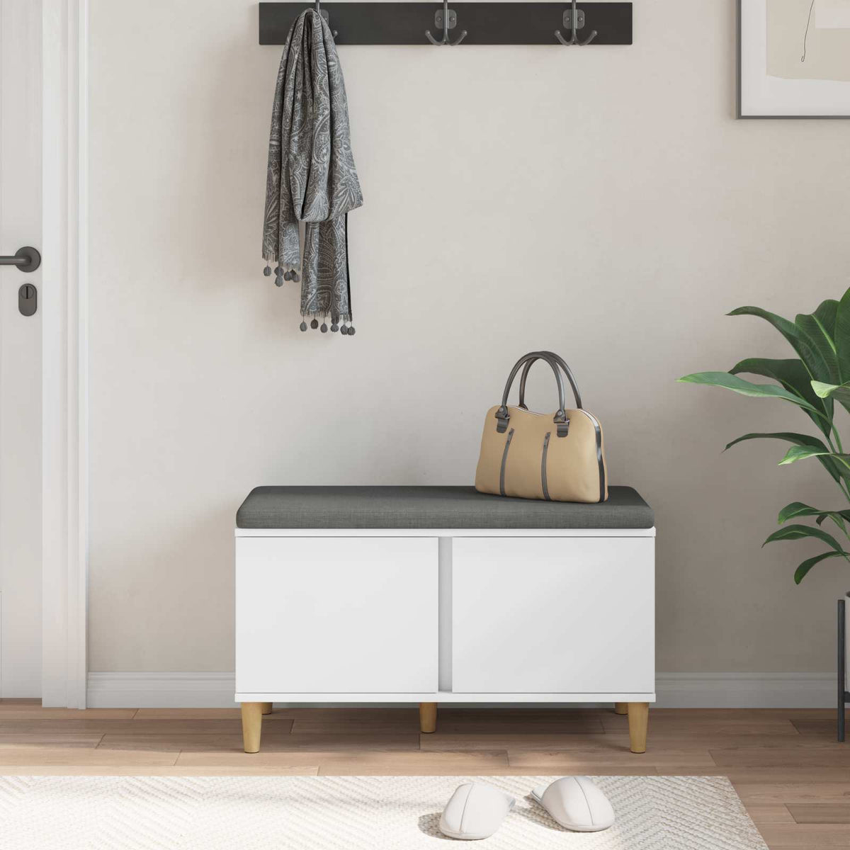 Hallbænk med pude Hvid 80 x 38 x 46 cm Kunstigt træ og stof