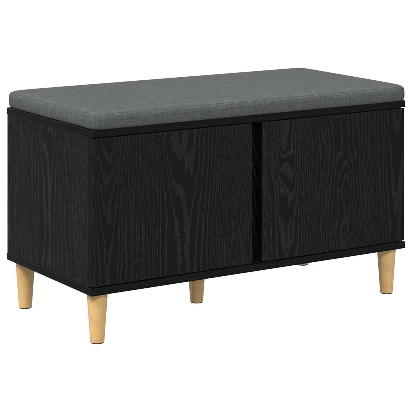 Hallbænk med pude Sort Eg 80 x 38 x 46 cm Kunstigt træ og stof