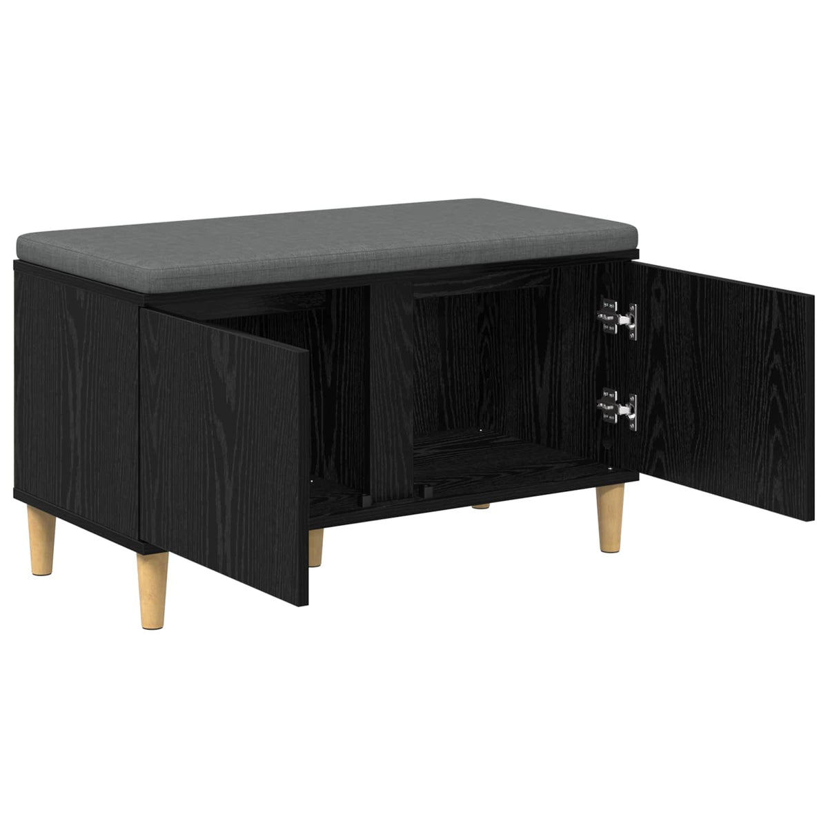 Hallbænk med pude Sort Eg 80 x 38 x 46 cm Kunstigt træ og stof
