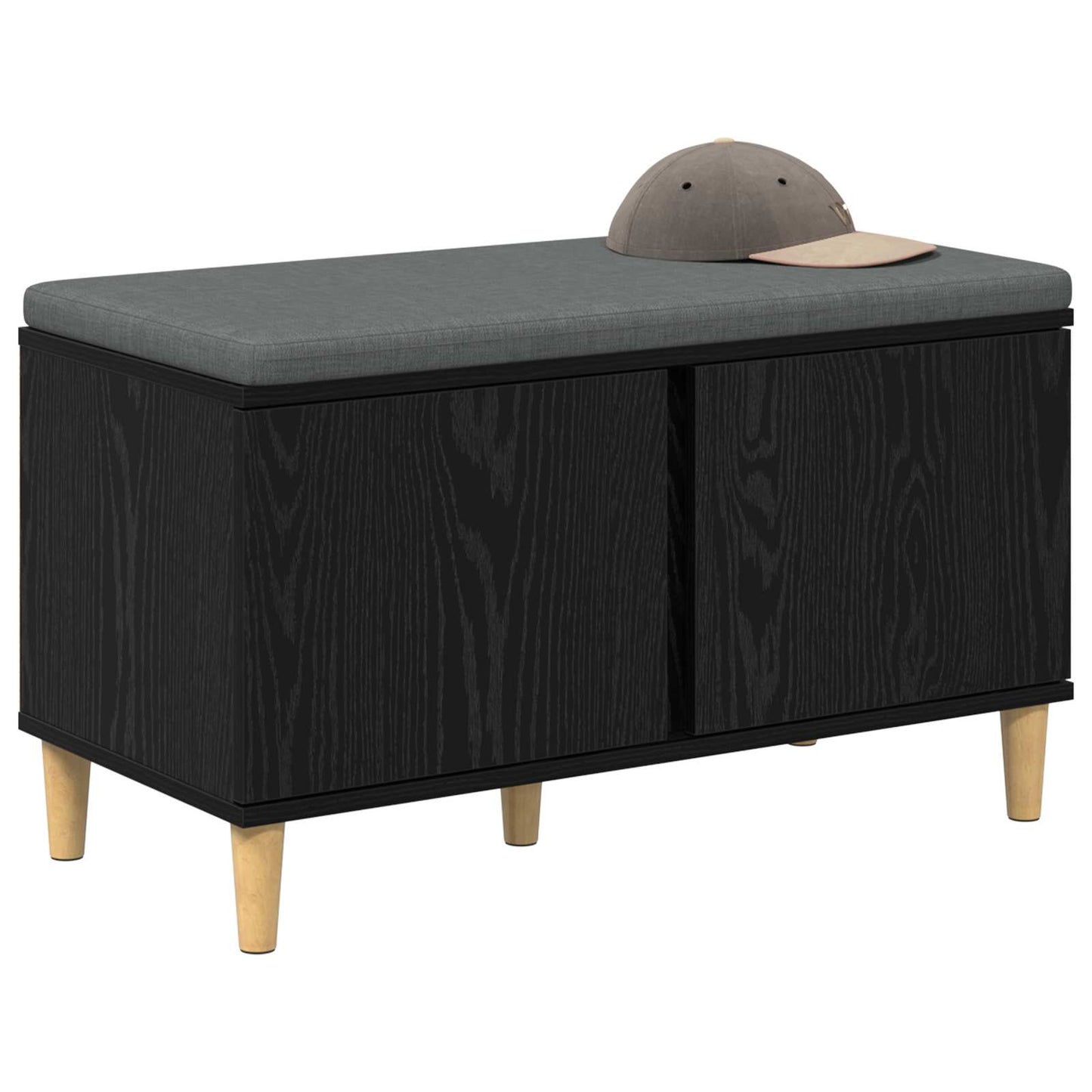 Hallbænk med pude Sort Eg 80 x 38 x 46 cm Kunstigt træ og stof