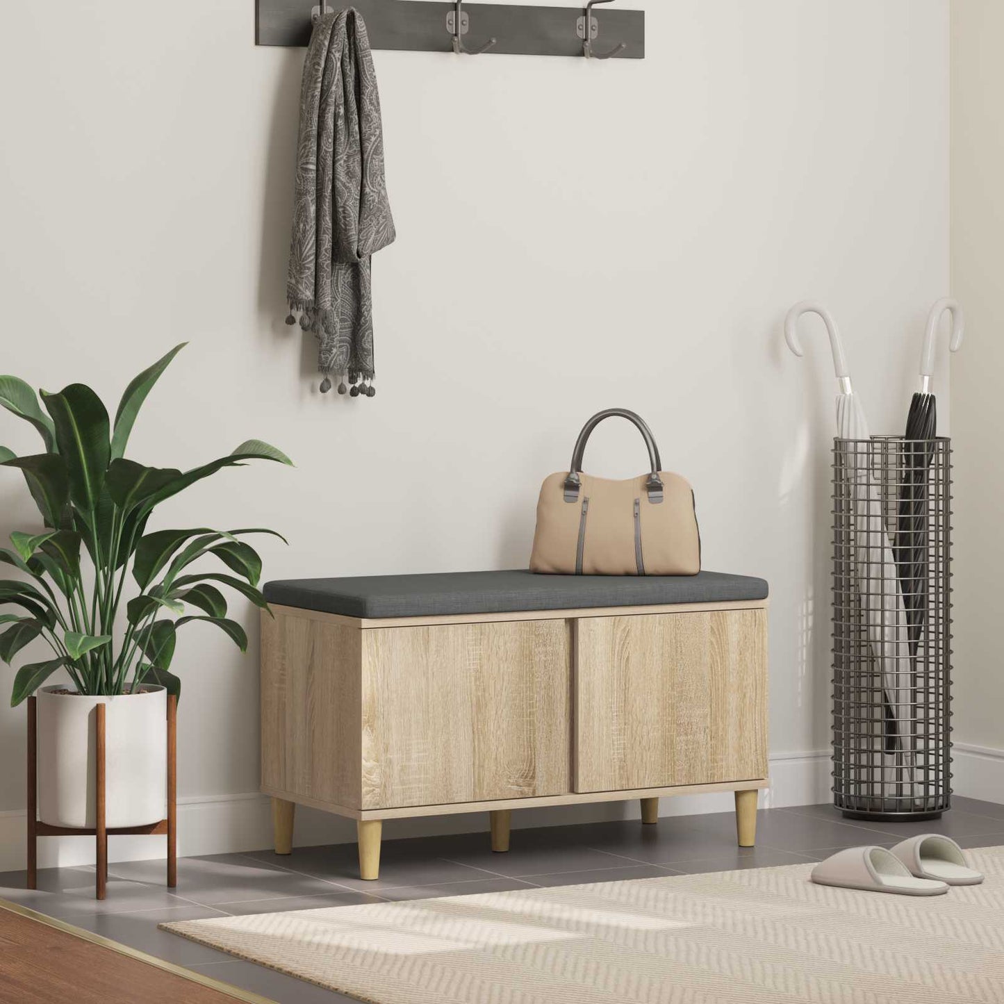 Hallbænk med dør Sonoma eg 80 x 38 x 46 cm Kunstigt træ og stof