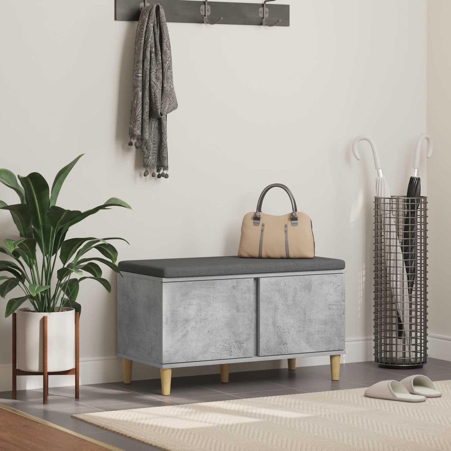 Hallbænk med pude BetonGrå 80 x 38 x 46 cm Kunstigt træ og stof