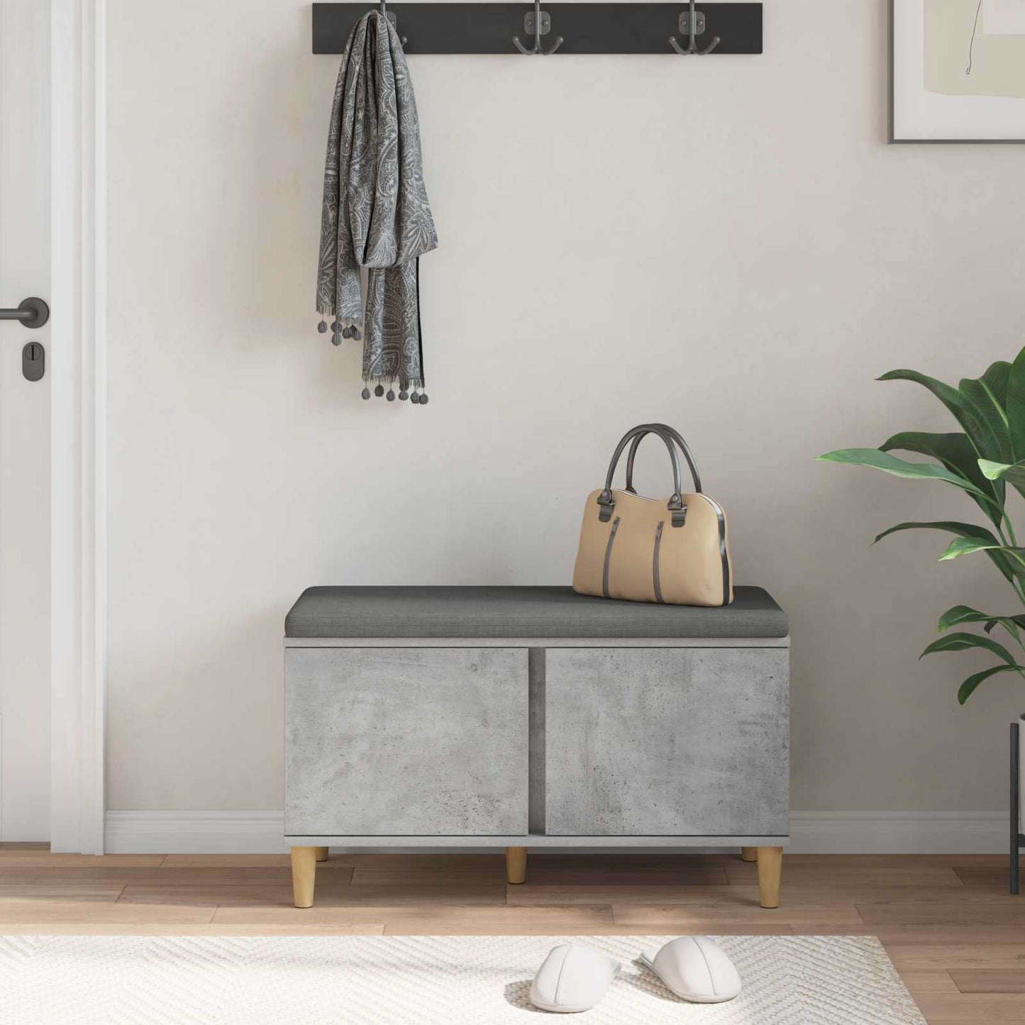 Hallbænk med pude BetonGrå 80 x 38 x 46 cm Kunstigt træ og stof