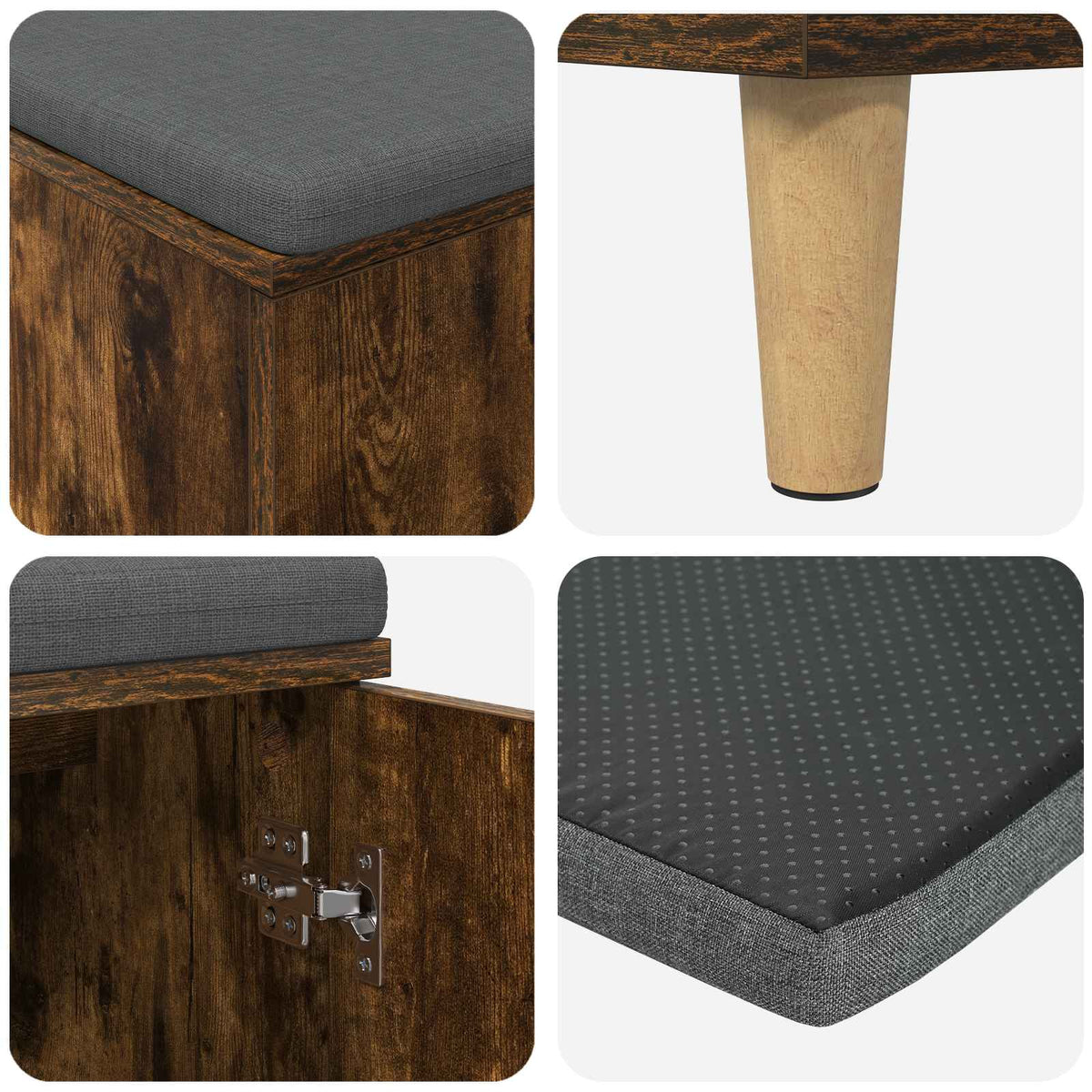 Hallbænk med pude Røget Eg 80 x 38 x 46 cm Kunstigt træ og stof