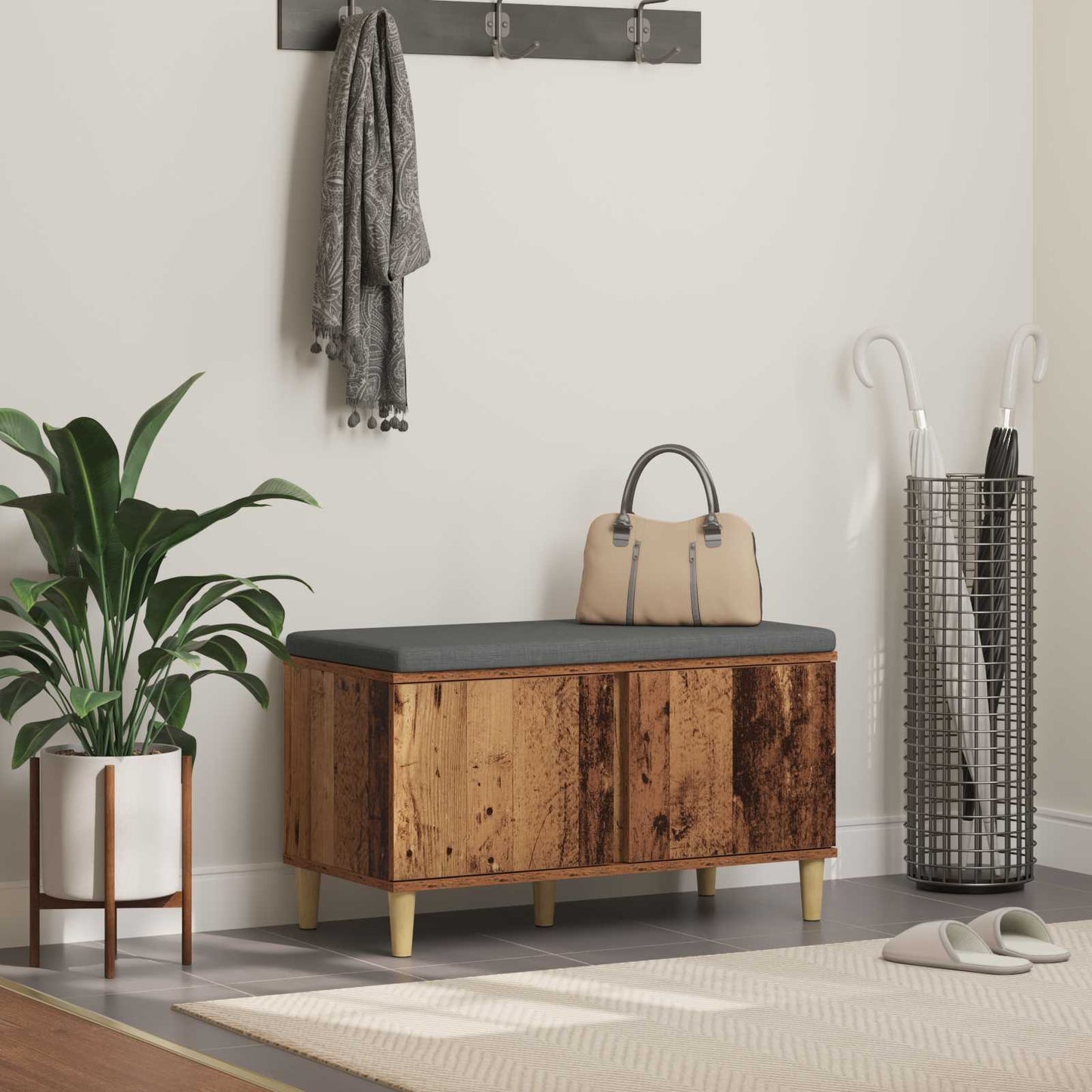 Hallbænk Gammelt træ 80 x 38 x 46 cm Kunstigt træ og stof