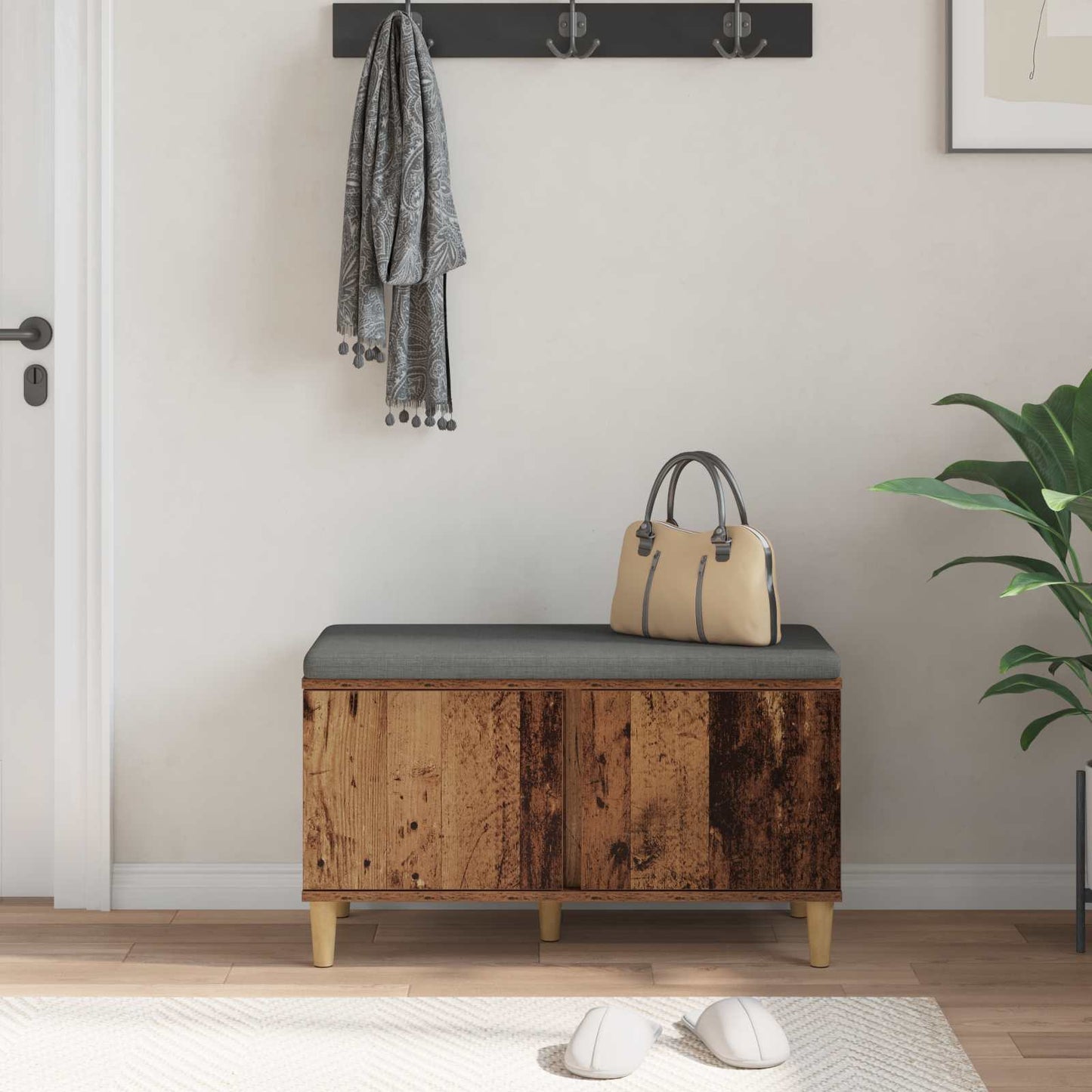 Hallbænk Gammelt træ 80 x 38 x 46 cm Kunstigt træ og stof
