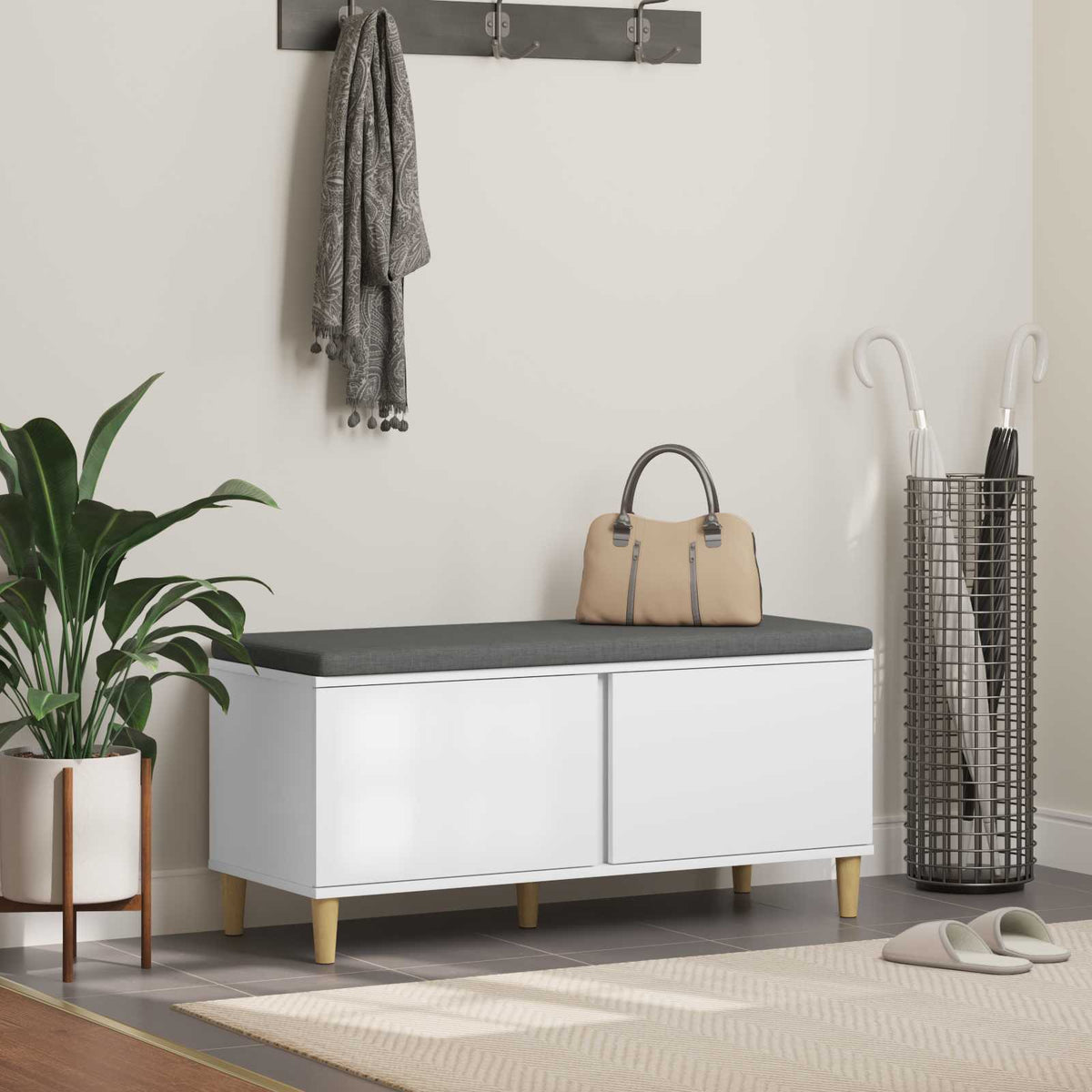 Hallbænk med pude Hvid 100 x 38 x 46 cm Kunstigt træ og stof