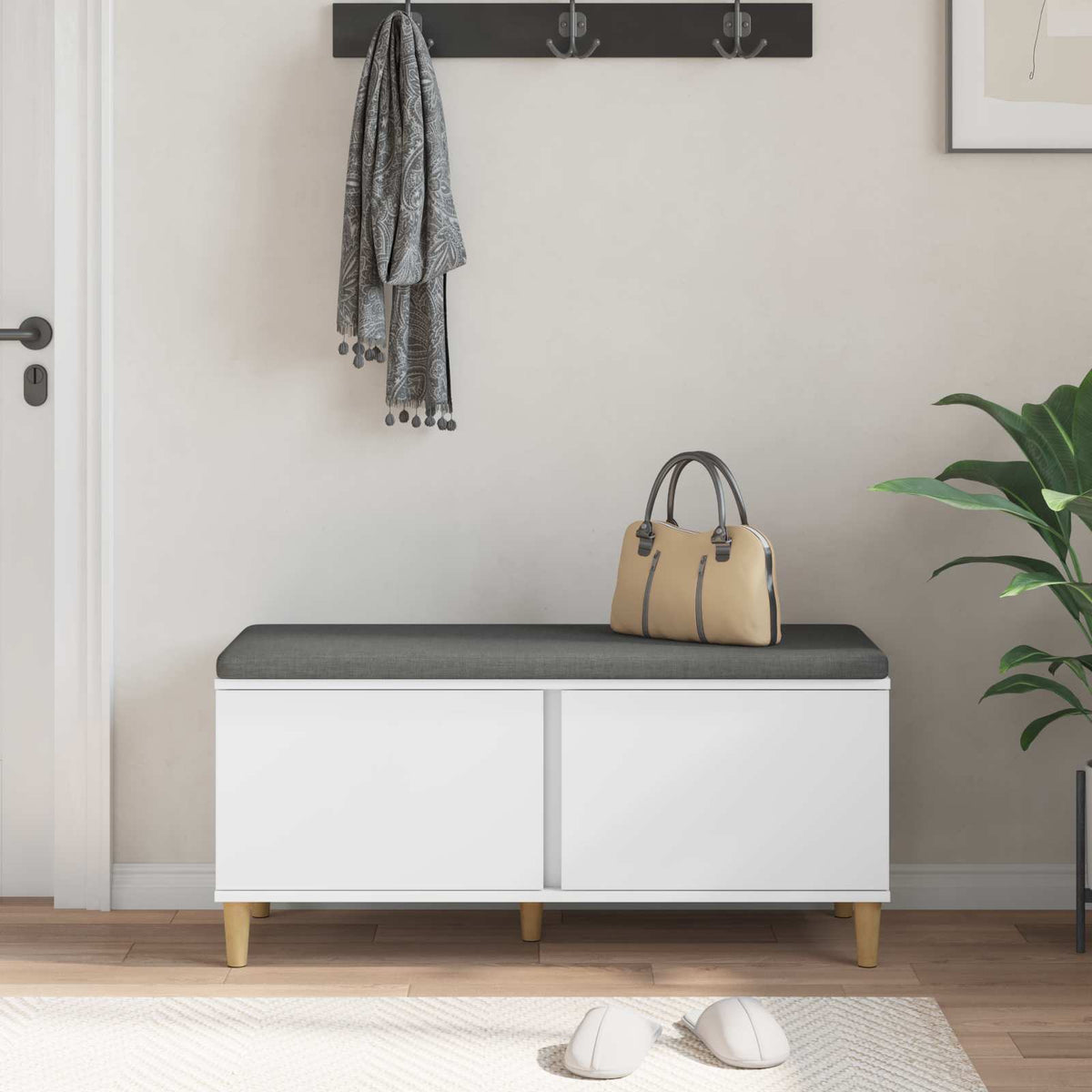 Hallbænk med pude Hvid 100 x 38 x 46 cm Kunstigt træ og stof