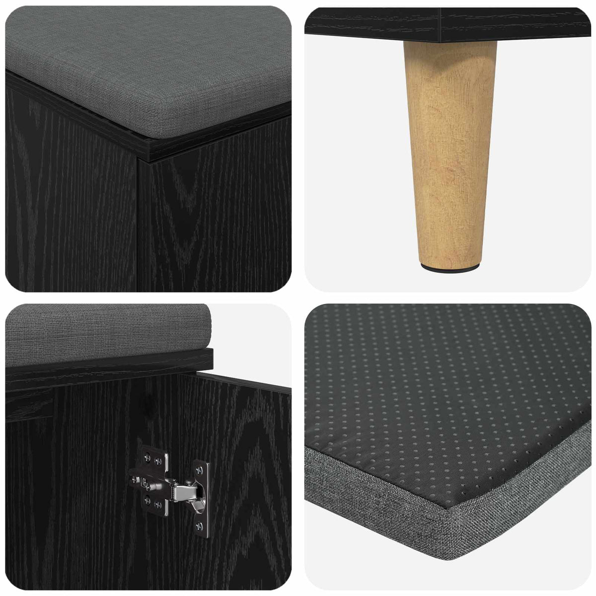 Hallbænk med pude Sort Eg 100 x 38 x 46 cm Kunstigt træ og stof