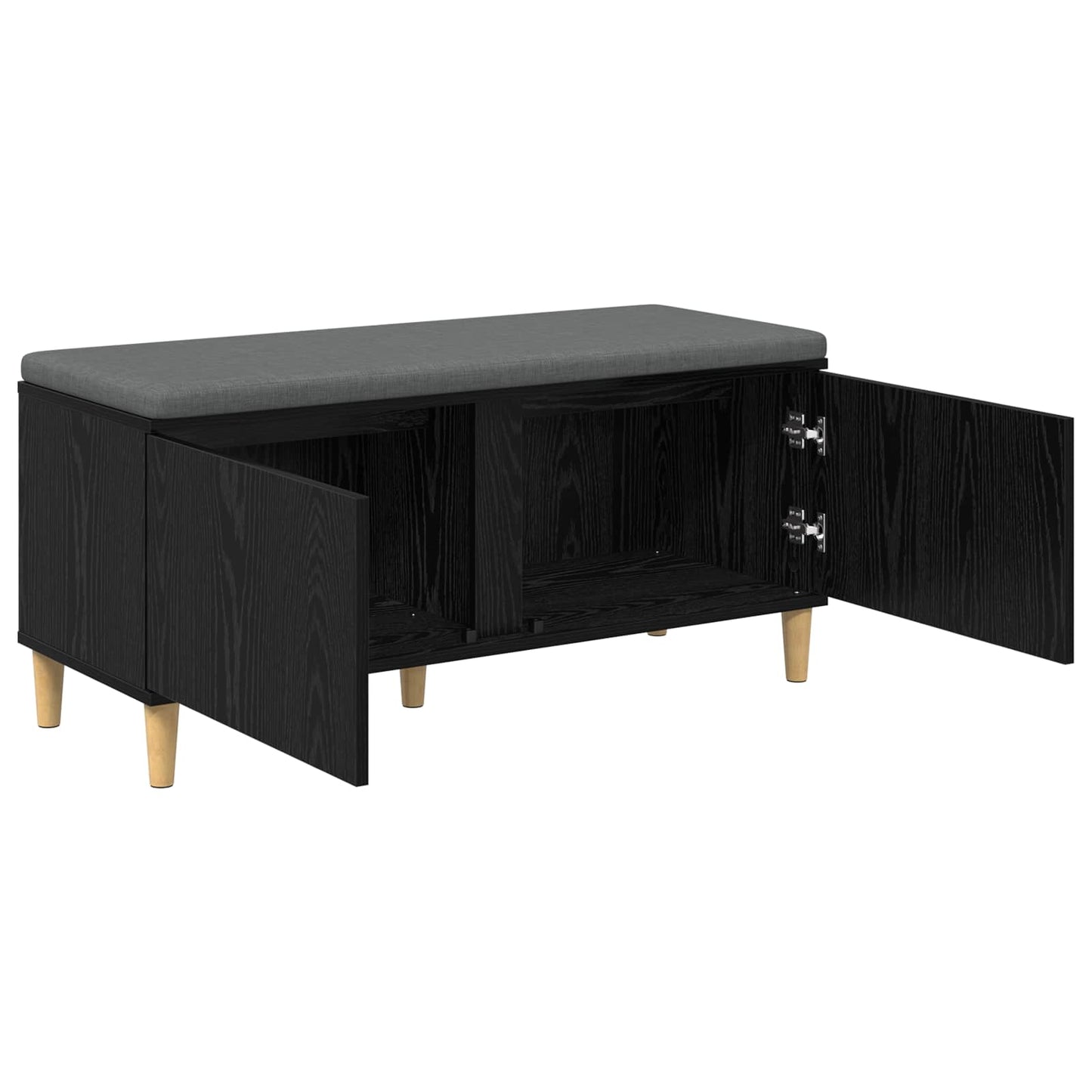 Hallbænk med pude Sort Eg 100 x 38 x 46 cm Kunstigt træ og stof