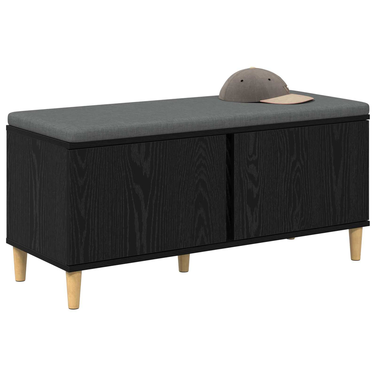 Hallbænk med pude Sort Eg 100 x 38 x 46 cm Kunstigt træ og stof