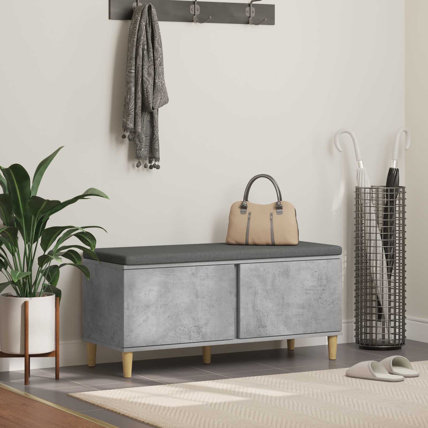 Hallbænk med dør BetonGrå 100 x 38 x 46 cm Kunstigt træ og stof