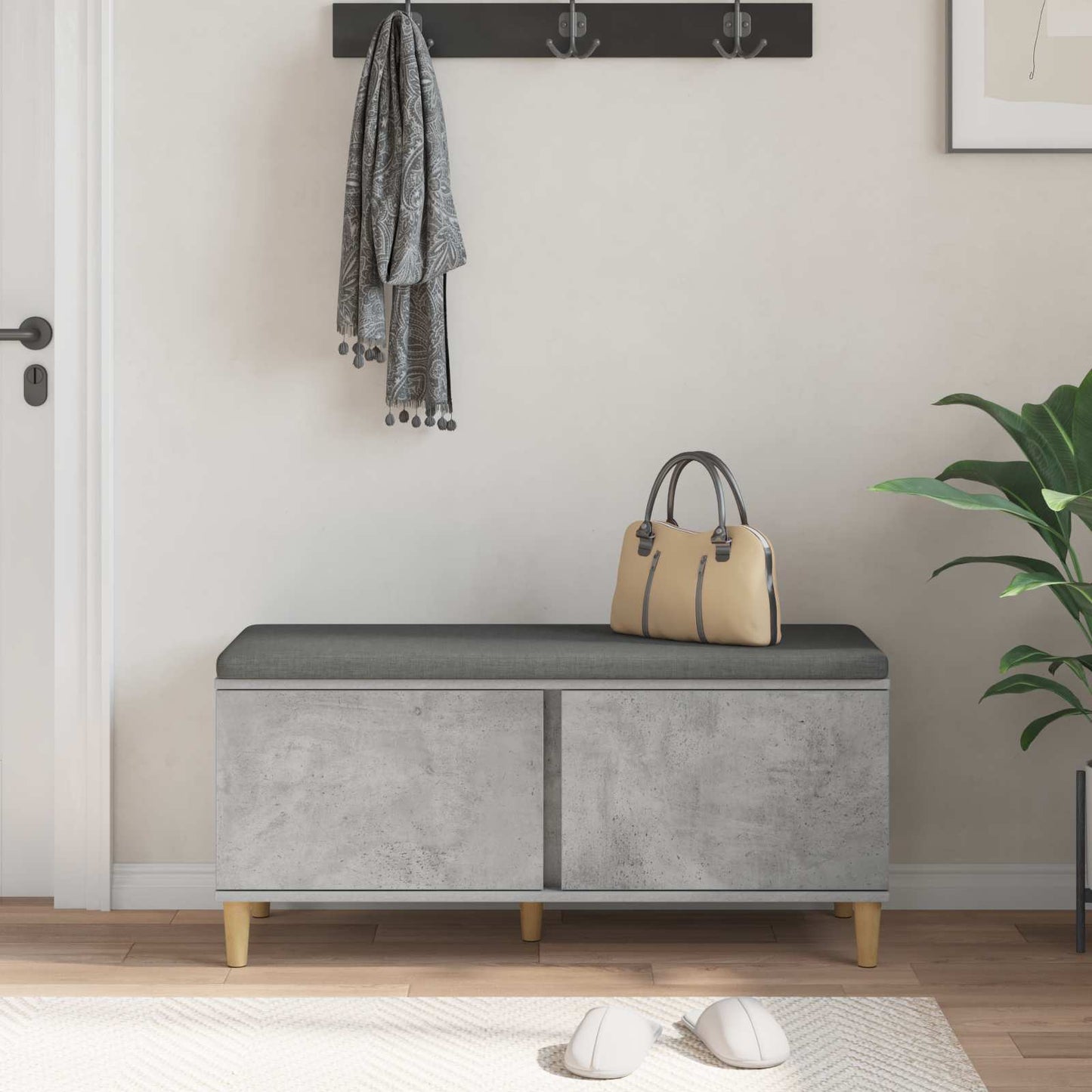 Hallbænk med dør BetonGrå 100 x 38 x 46 cm Kunstigt træ og stof