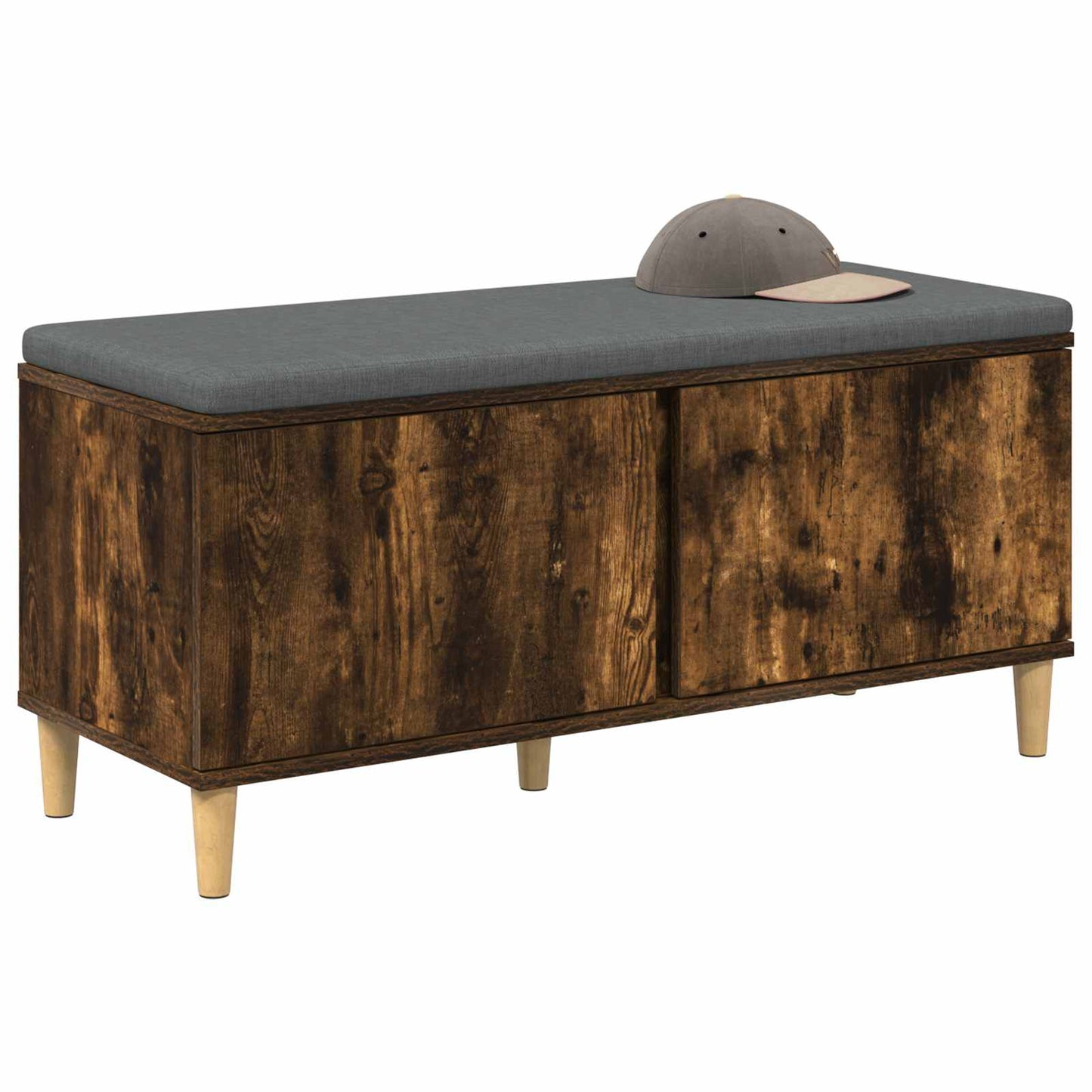 Hallbænk med dør Røget Eg 100 x 38 x 46 cm Kunstigt træ og stof