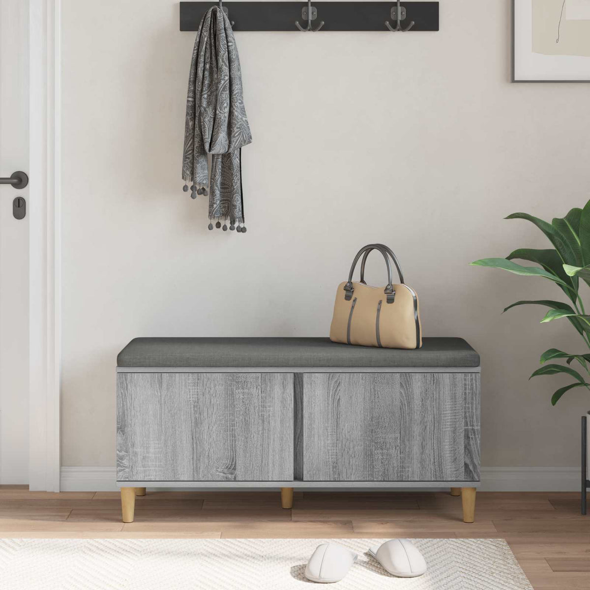 Hallbænk Grå Sonoma 100 x 38 x 46 cm Kunstigt træ og stof