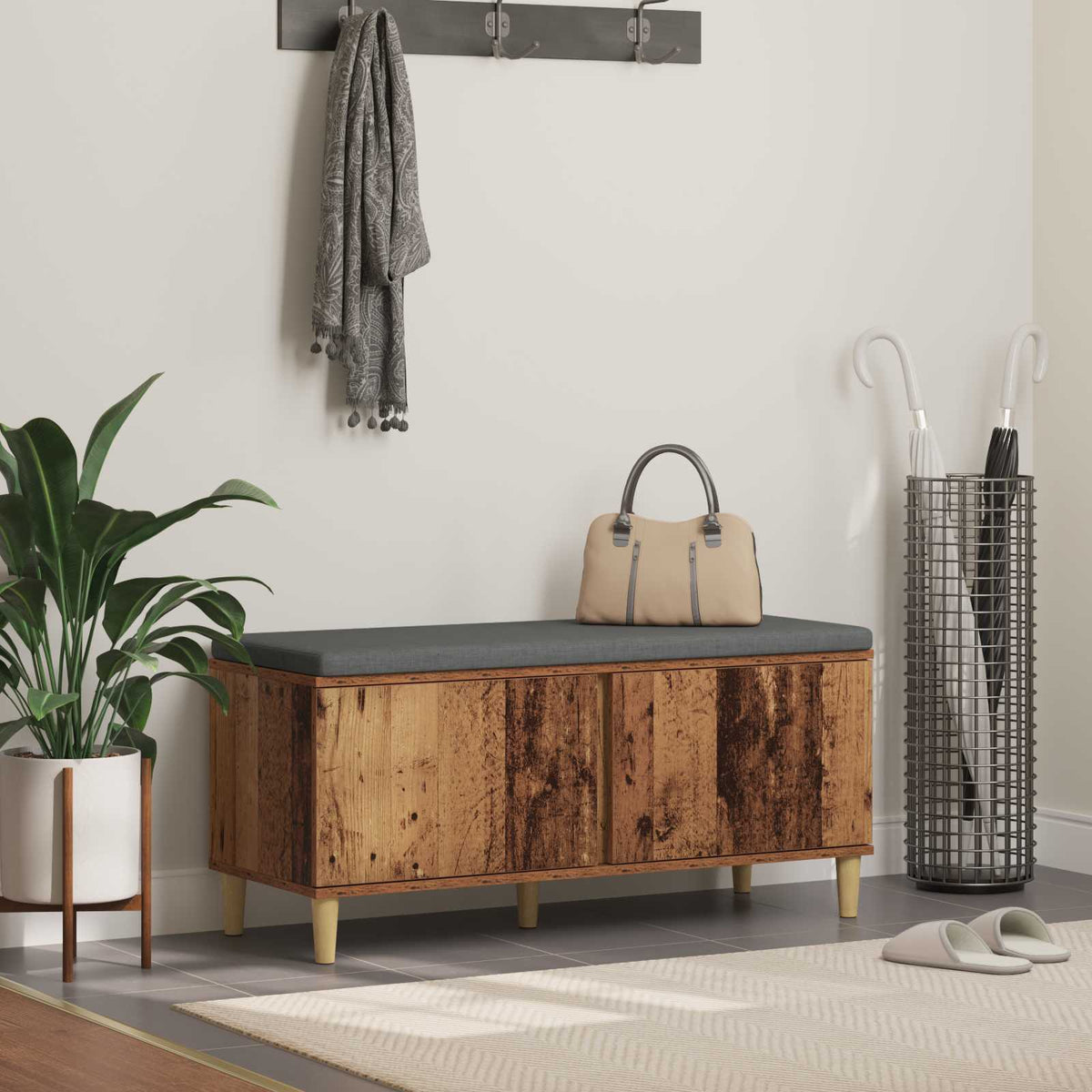 Hallbænk Gammelt træ 100 x 38 x 46 cm Kunstigt træ og stof