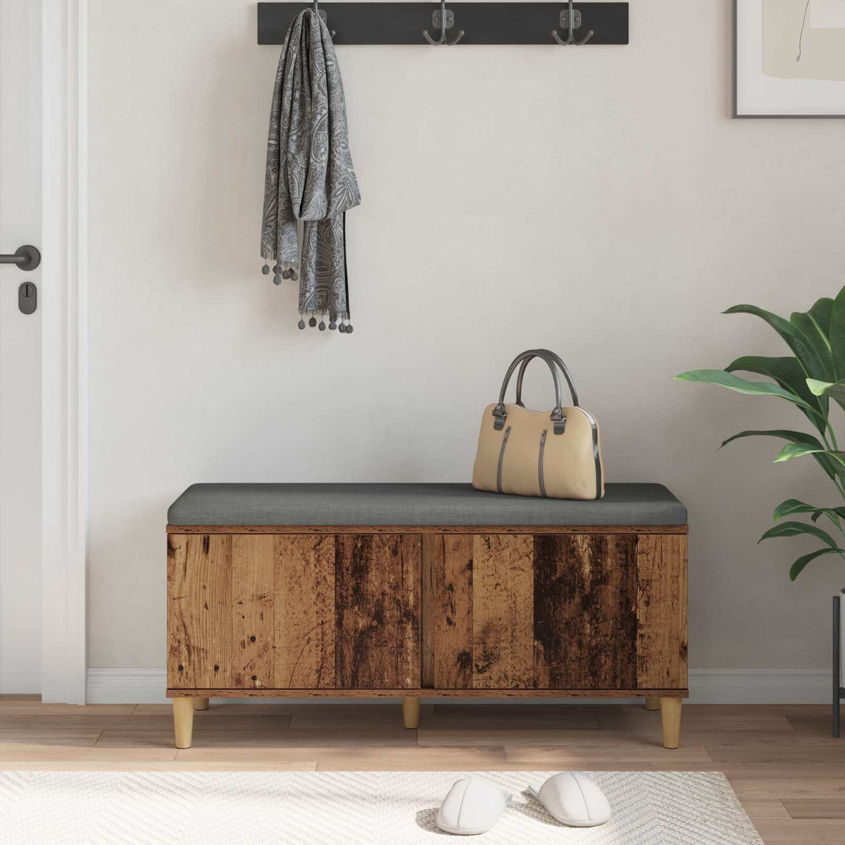 Hallbænk Gammelt træ 100 x 38 x 46 cm Kunstigt træ og stof