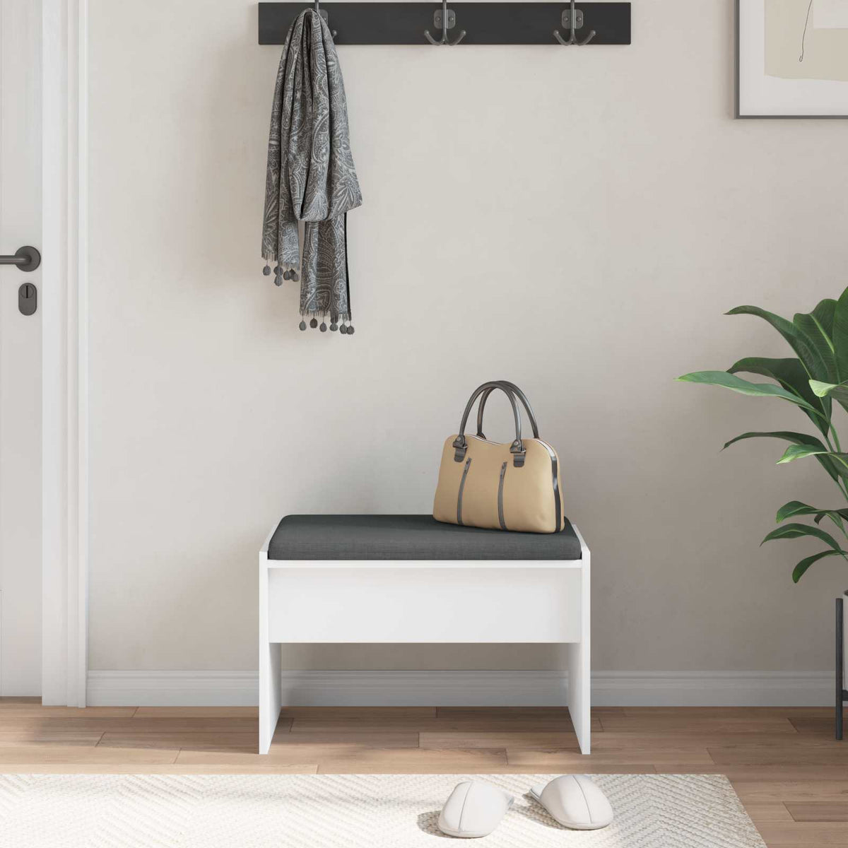 Hallbænk med pude Hvid 63 x 38 x 40 cm