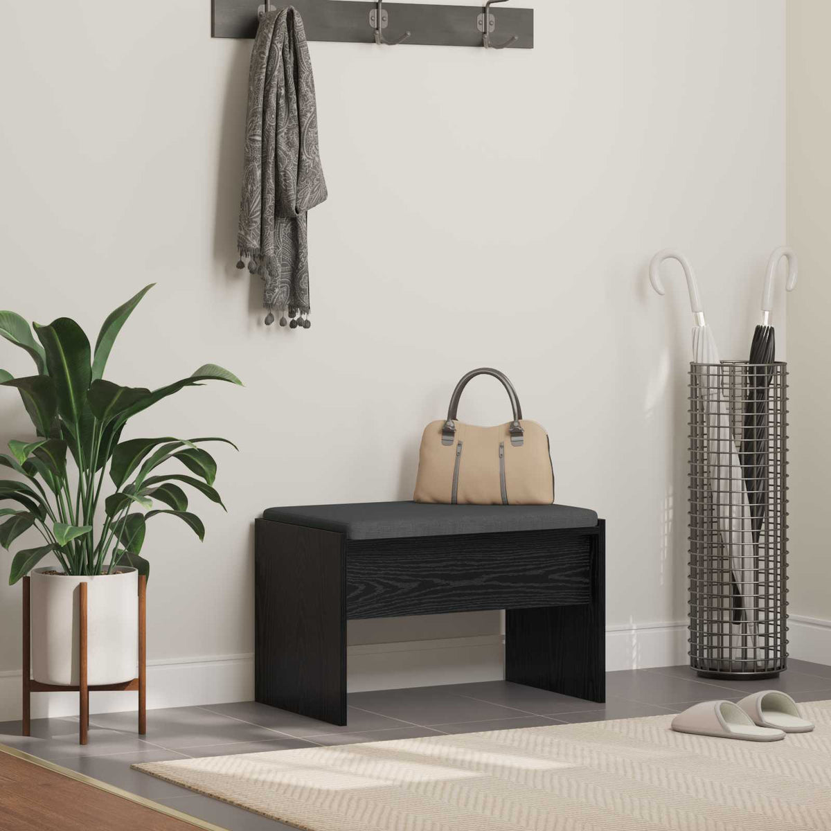 Hallbænk med pude Sort eg 63 x 38 x 40 cm