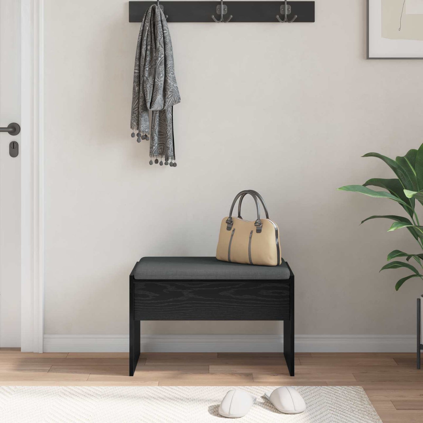Hallbænk med pude Sort eg 63 x 38 x 40 cm