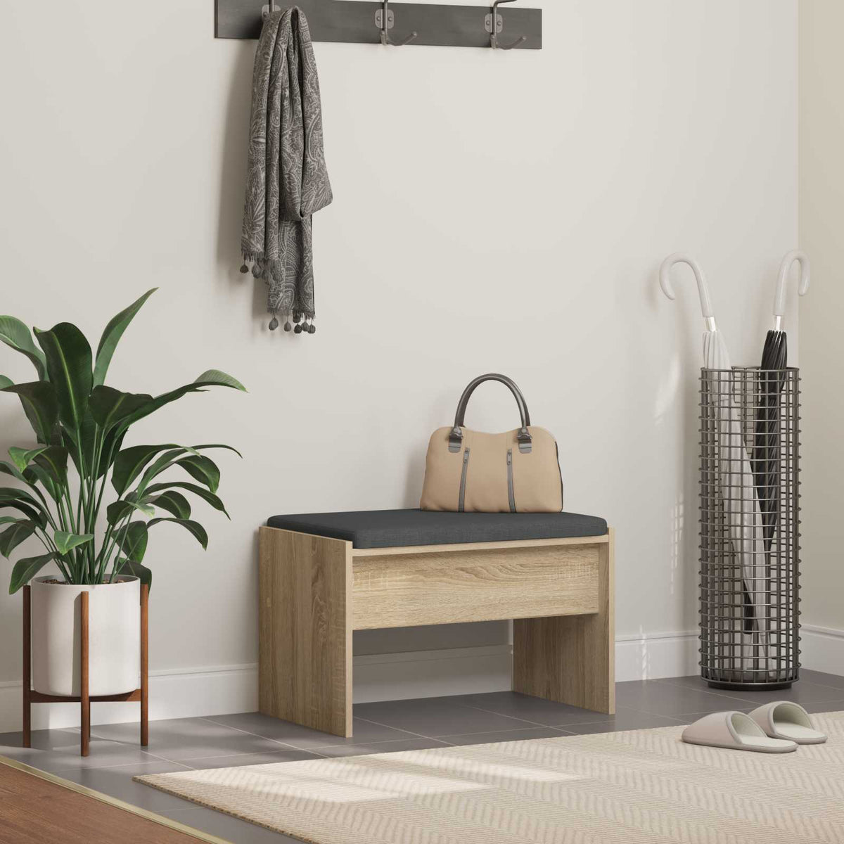 Hallbænk med pude Sonoma eg 63 x 38 x 40 cm