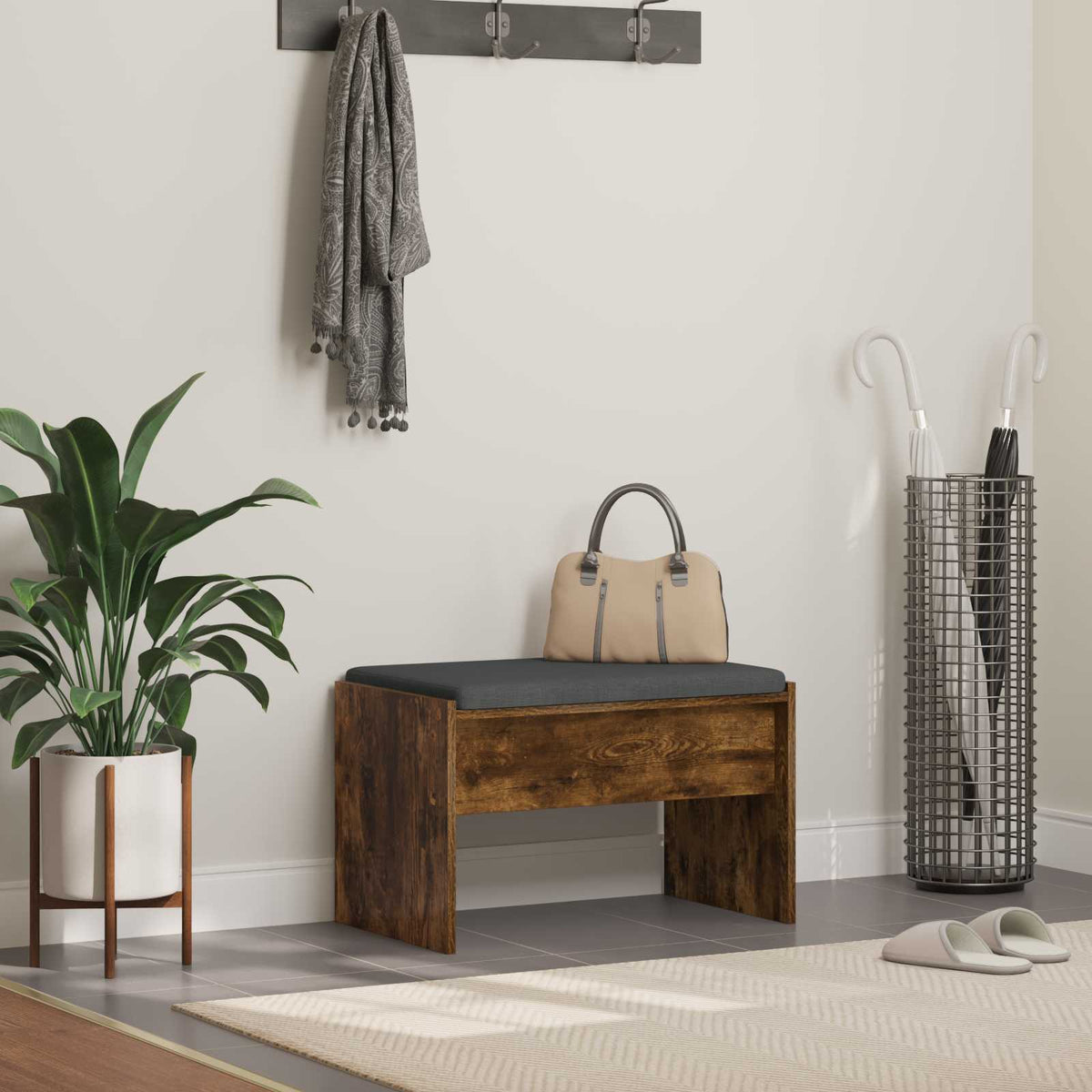 Hallbænk med pude Røget eg 63 x 38 x 40 cm
