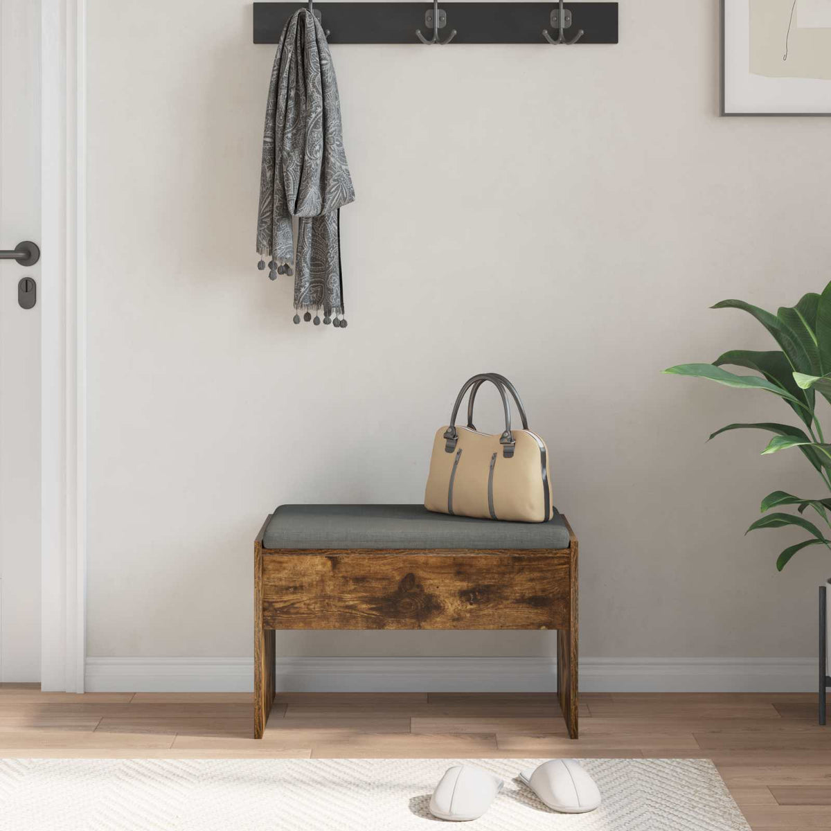 Hallbænk med pude Røget eg 63 x 38 x 40 cm
