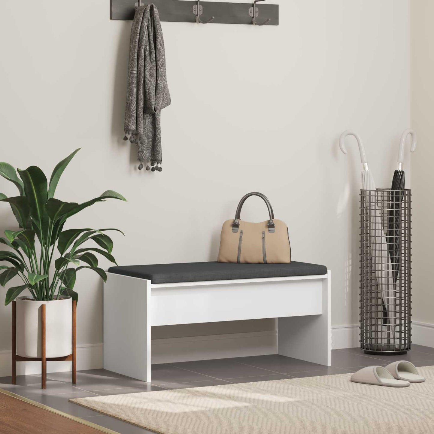 Hallbænk med pude Hvid 83 x 38 x 40 cm
