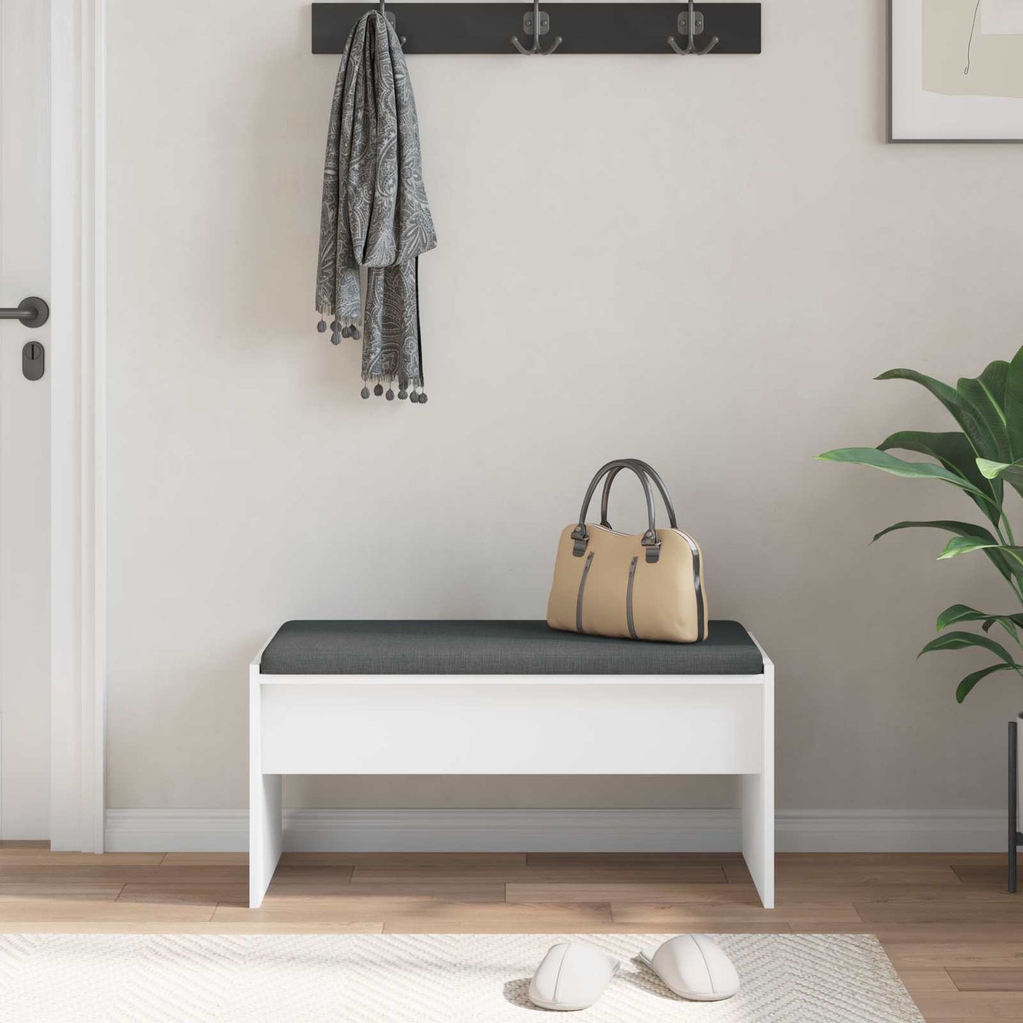 Hallbænk med pude Hvid 83 x 38 x 40 cm