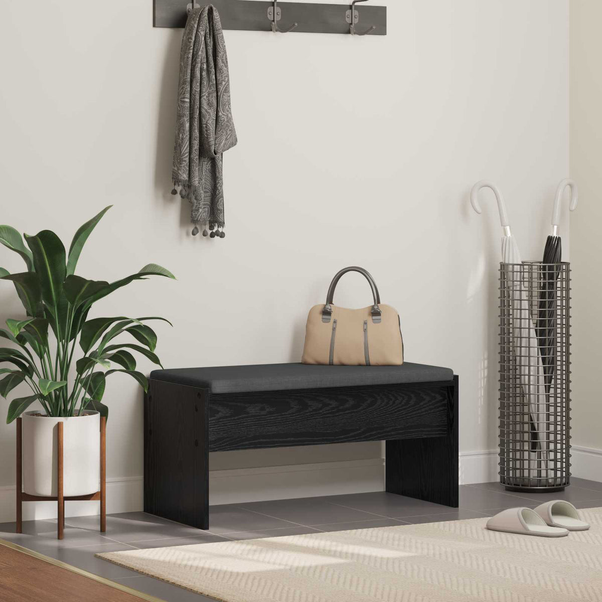 Hallbænk med pude Sort eg 83 x 38 x 40 cm