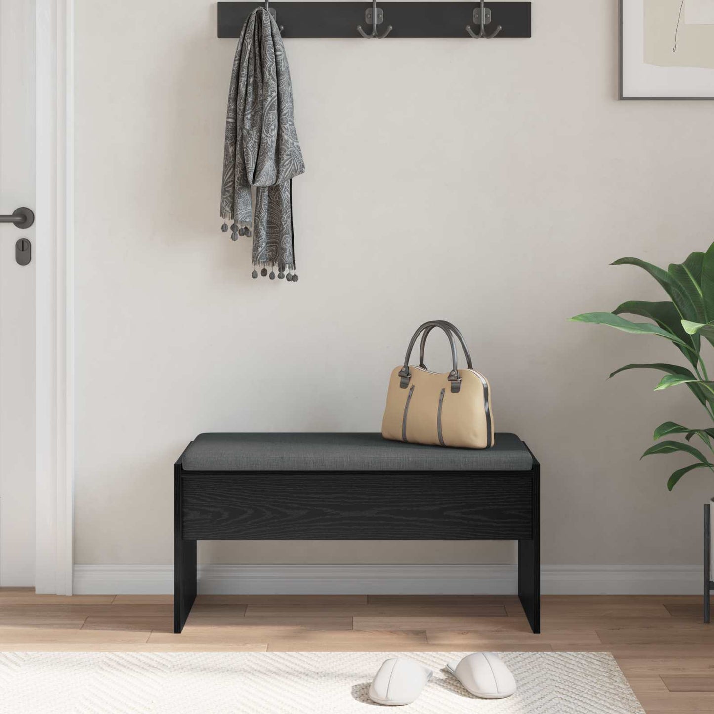 Hallbænk med pude Sort eg 83 x 38 x 40 cm