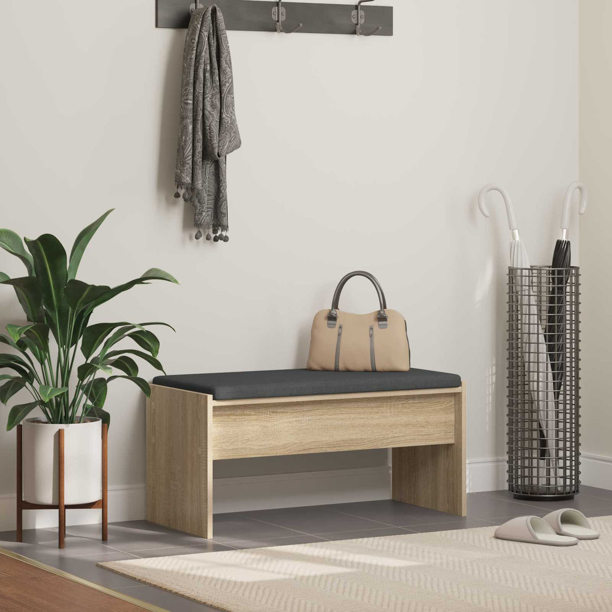 Hallbænk med pude Sonoma eg 83 x 38 x 40 cm