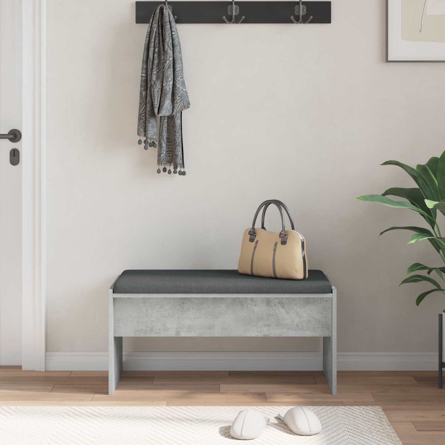 Hallbænk med pude Beton Grå 83 x 38 x 40 cm