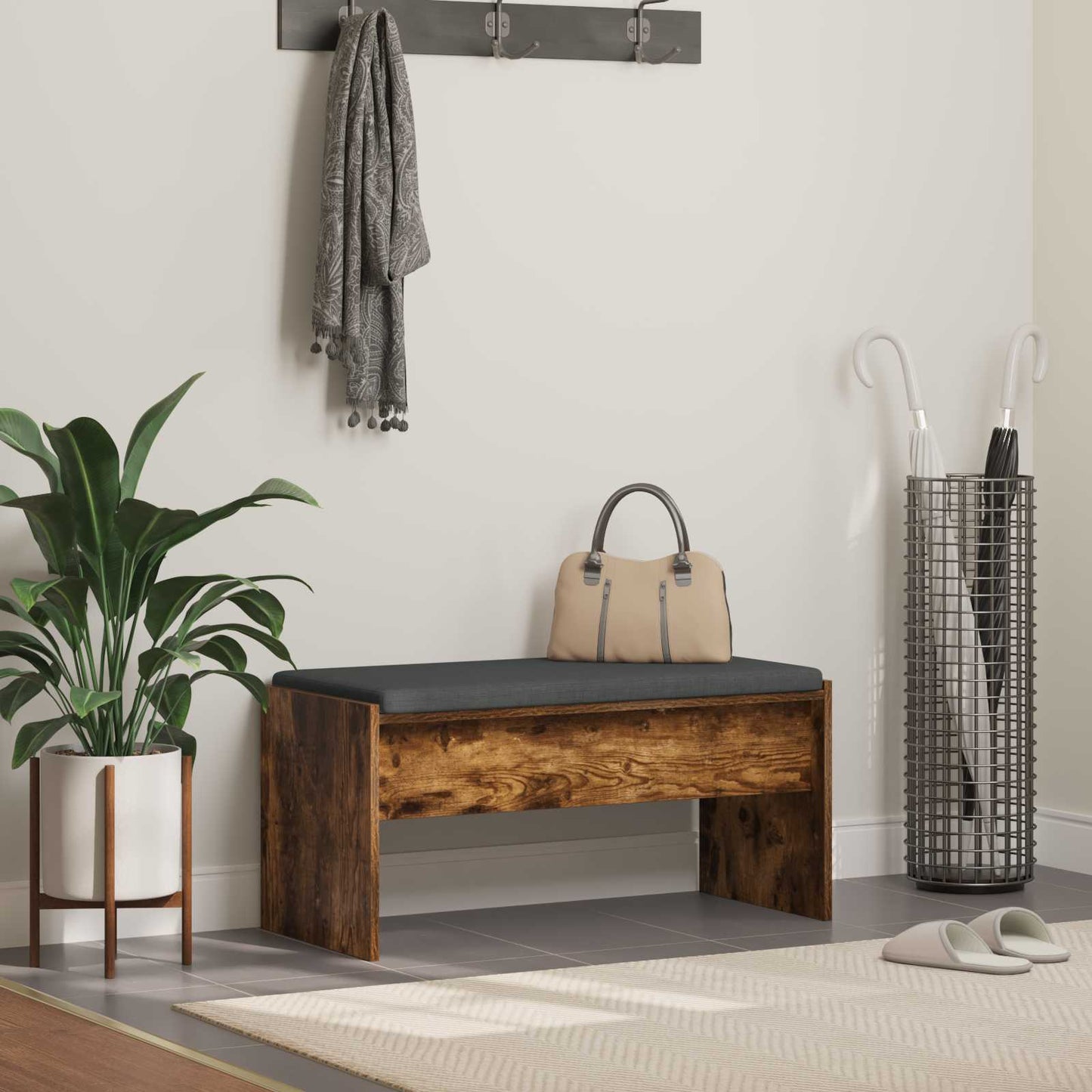 Hallbænk med pude Røget eg 83 x 38 x 40 cm