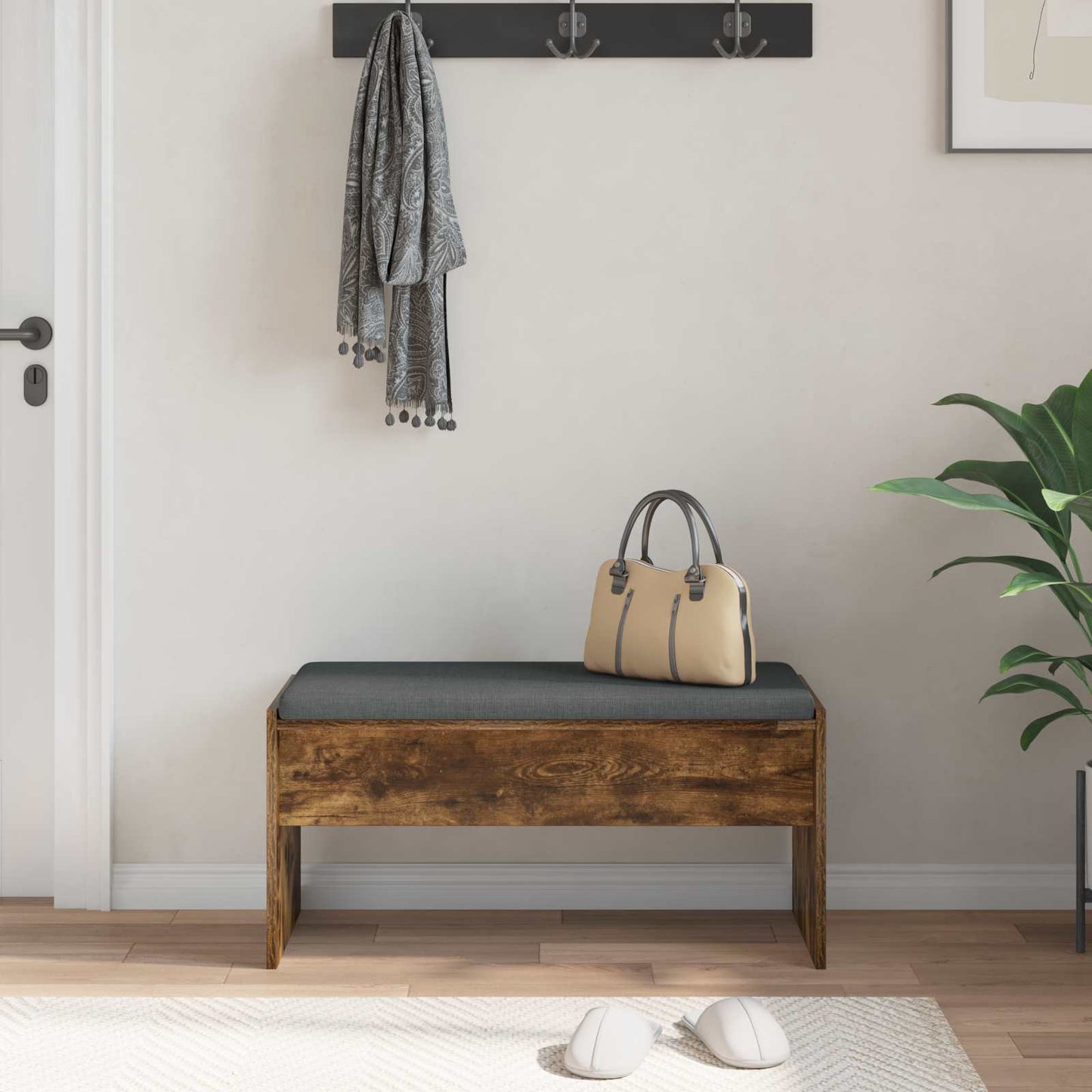 Hallbænk med pude Røget eg 83 x 38 x 40 cm