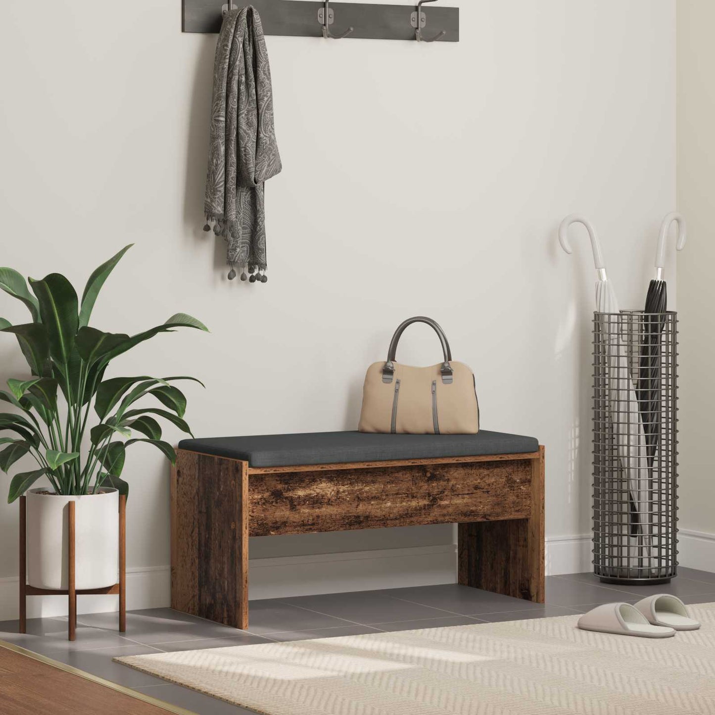 Hallbænk med pude Gammelt træ 83 x 38 x 40 cm