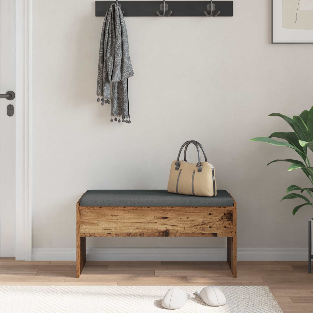 Hallbænk med pude Gammelt træ 83 x 38 x 40 cm