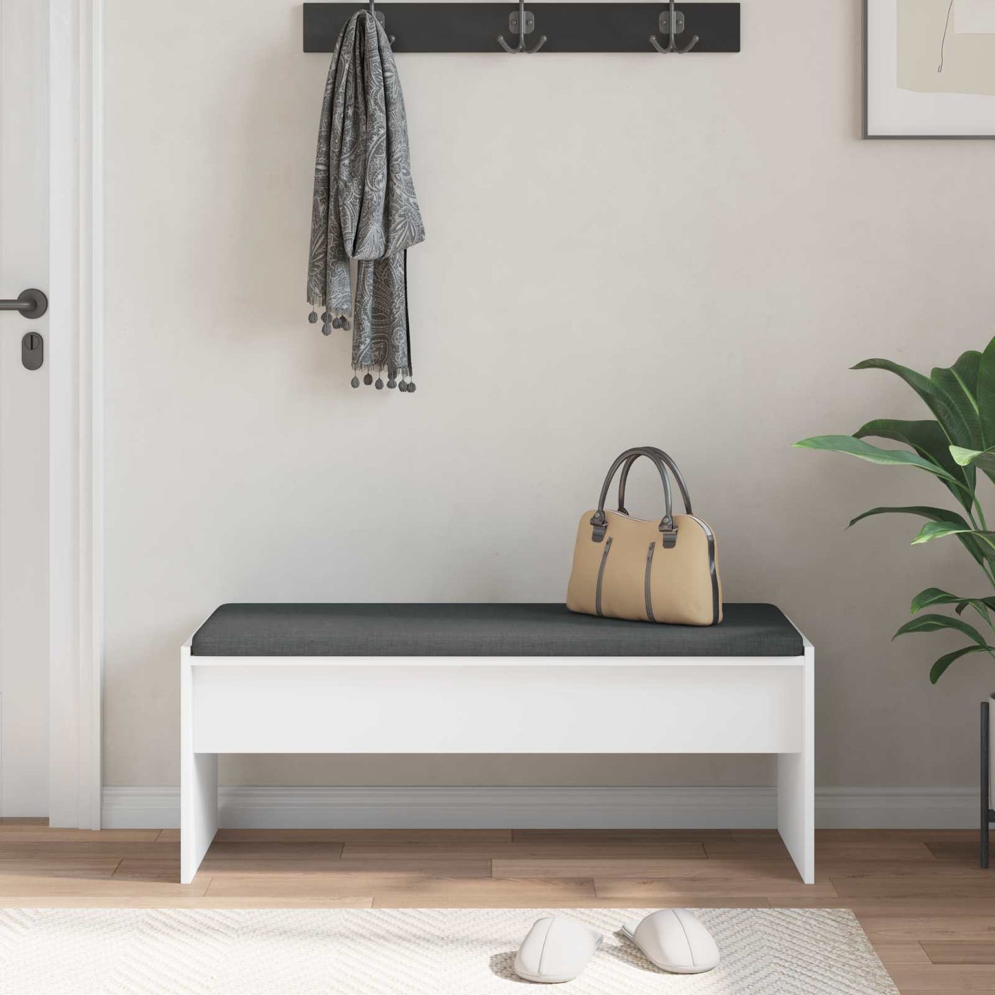 Hallbænk med pude Hvid 103 x 38 x 40 cm