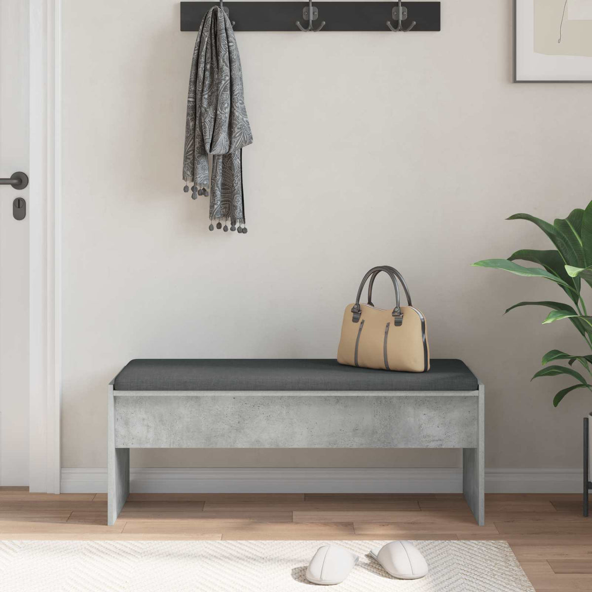 Hallbænk med pude Beton Grå 103 x 38 x 40 cm