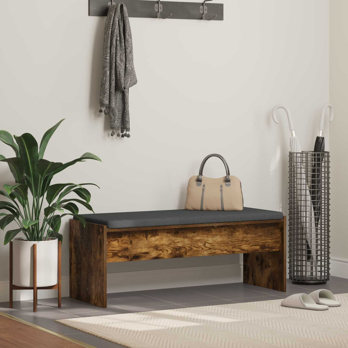 Hallbænk med pude Røget eg 103 x 38 x 40 cm