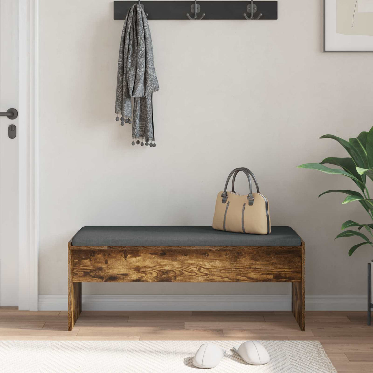 Hallbænk med pude Røget eg 103 x 38 x 40 cm