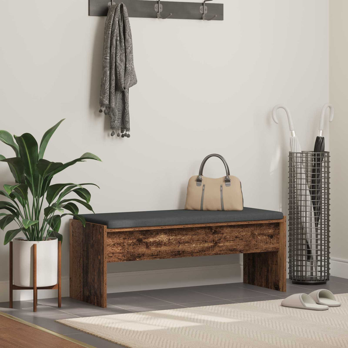 Hallbænk med pude Gammelt træ 103 x 38 x 40 cm