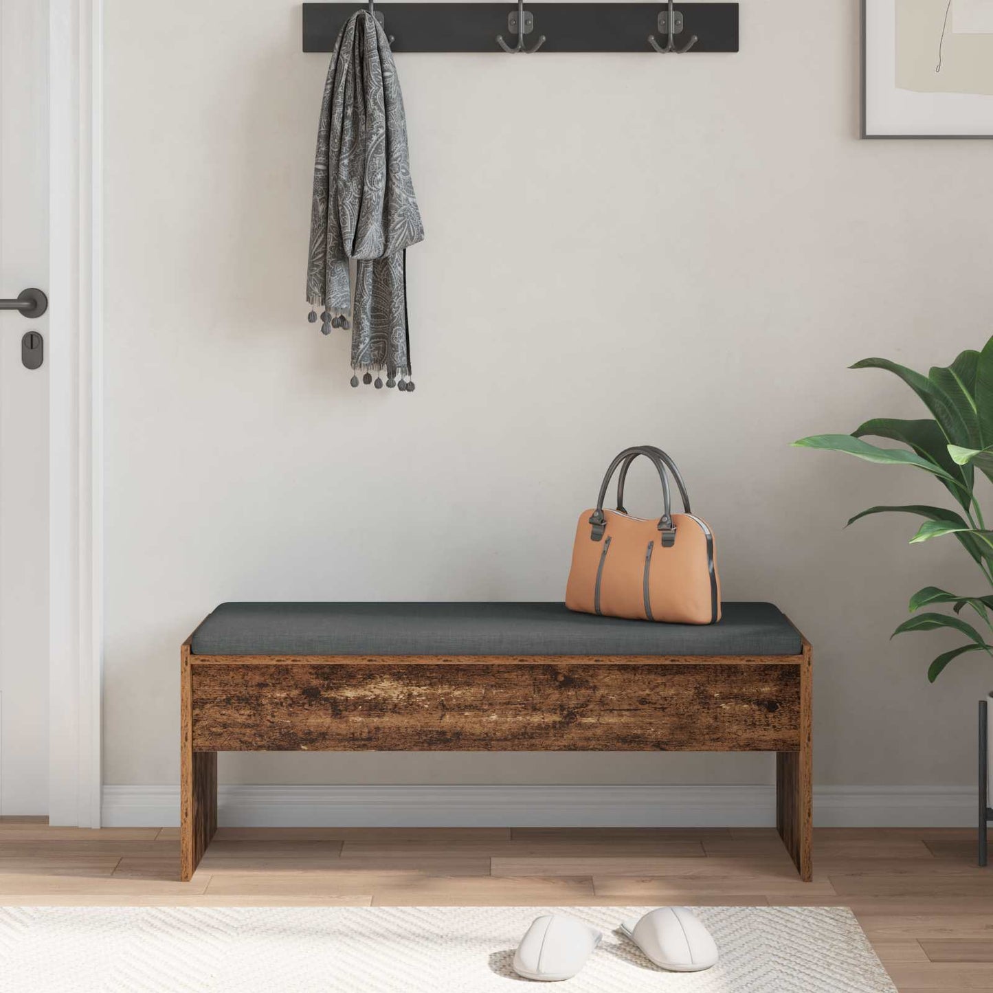 Hallbænk med pude Gammelt træ 103 x 38 x 40 cm