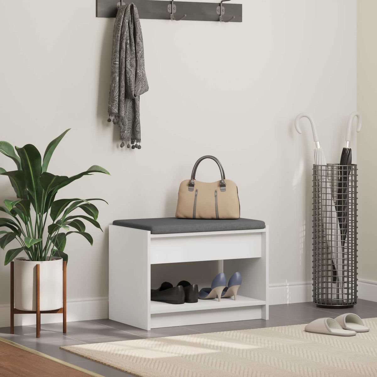Hallbænk Hvid 63 x 38 x 45 cm Kunstigt træ og stof