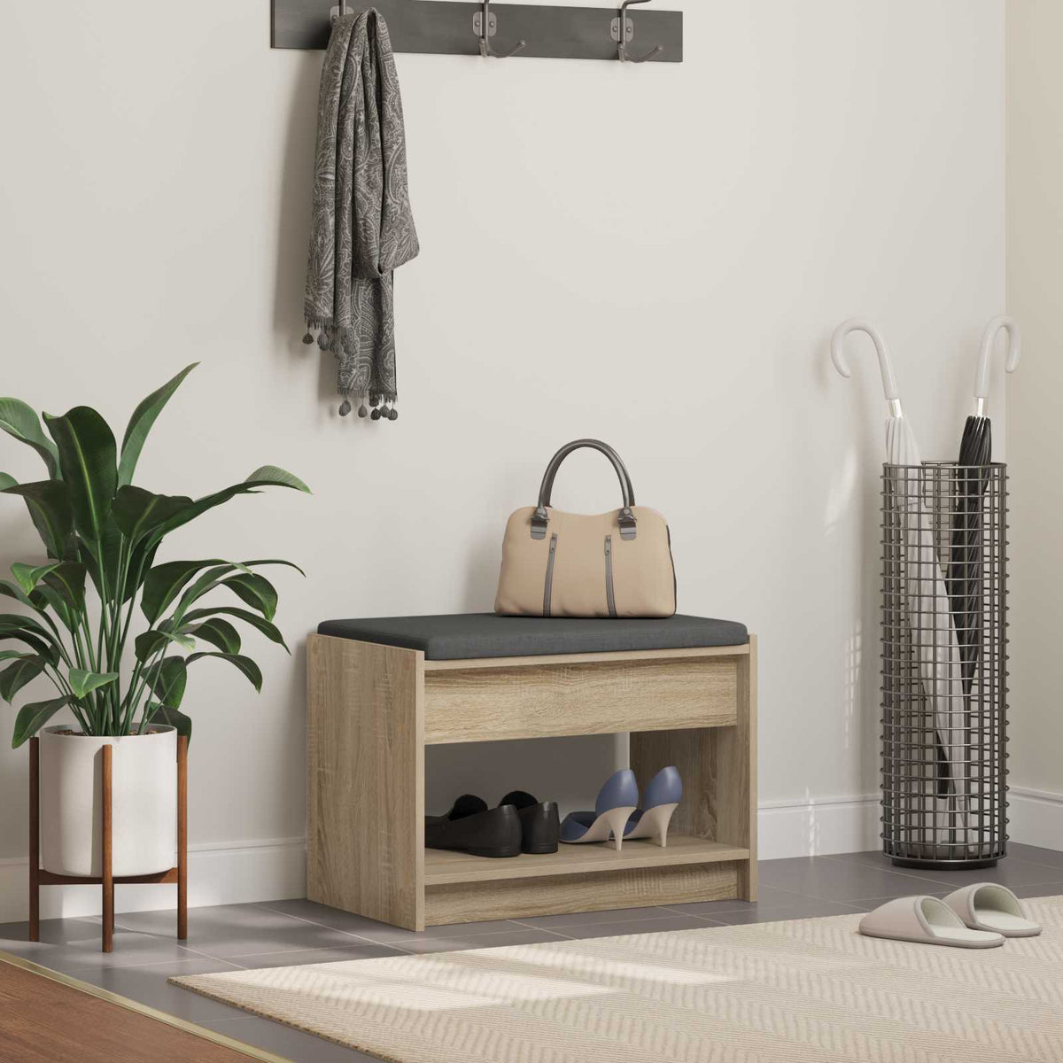 Hallbænk Sonoma eg 63 x 38 x 45 cm Kunstigt træ og stof