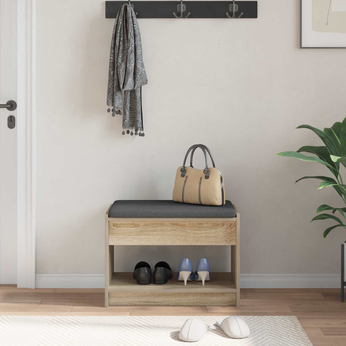 Hallbænk Sonoma eg 63 x 38 x 45 cm Kunstigt træ og stof
