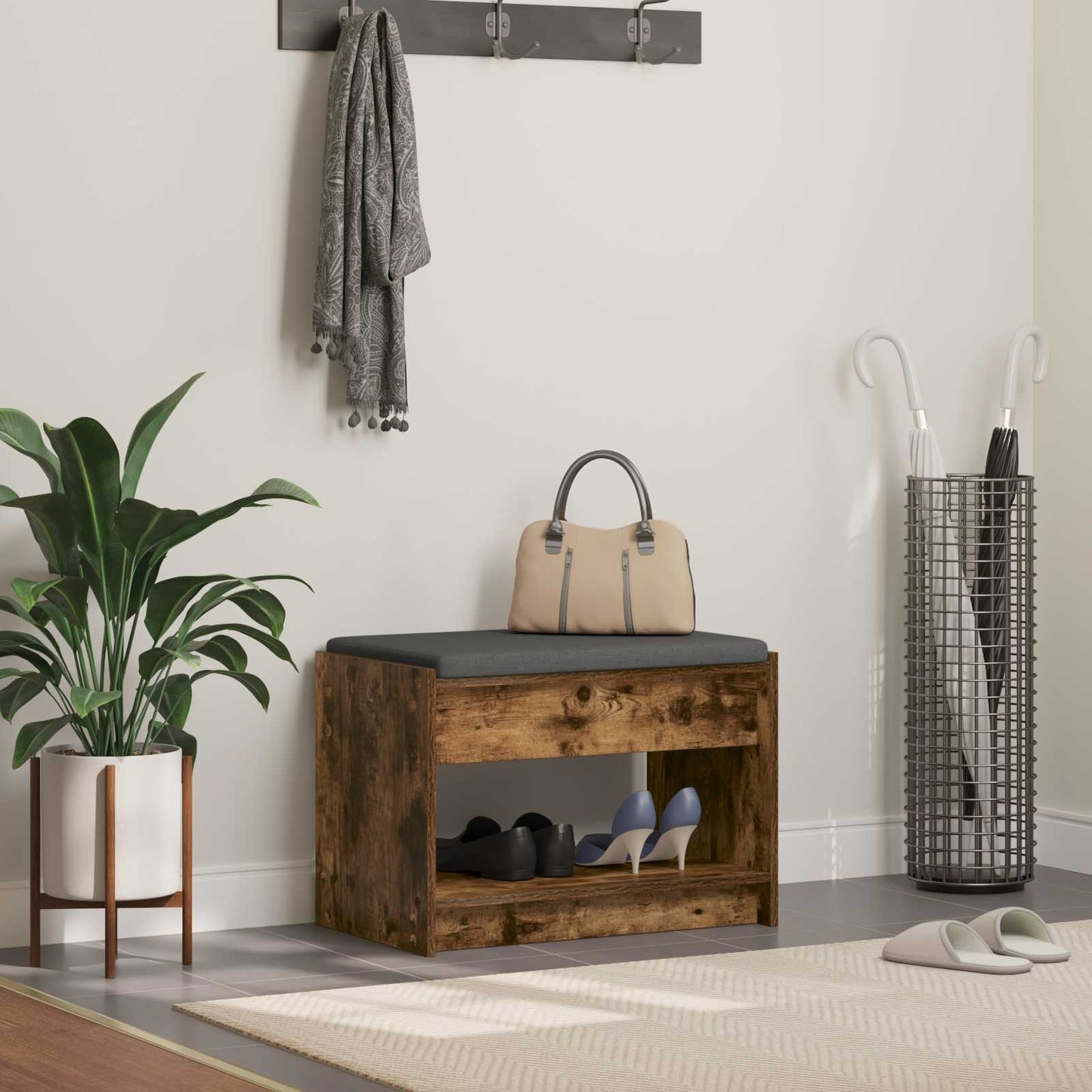 Hallbænk Røget Eg 63 x 38 x 45 cm Kunstigt træ og stof