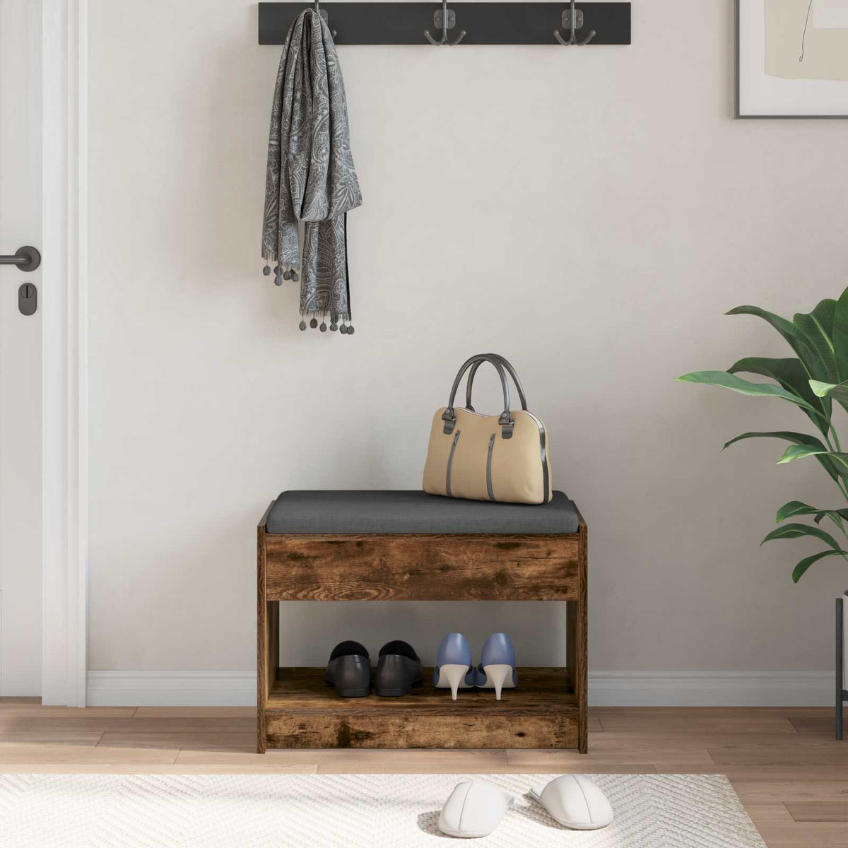 Hallbænk Røget Eg 63 x 38 x 45 cm Kunstigt træ og stof