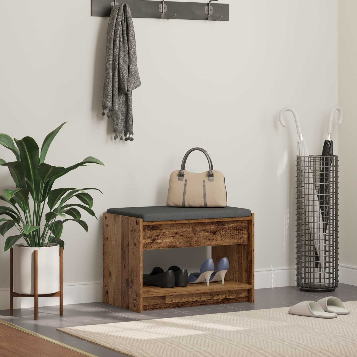 Hallbænk Gammelt træ 63 x 38 x 45 cm Kunstigt træ og stof