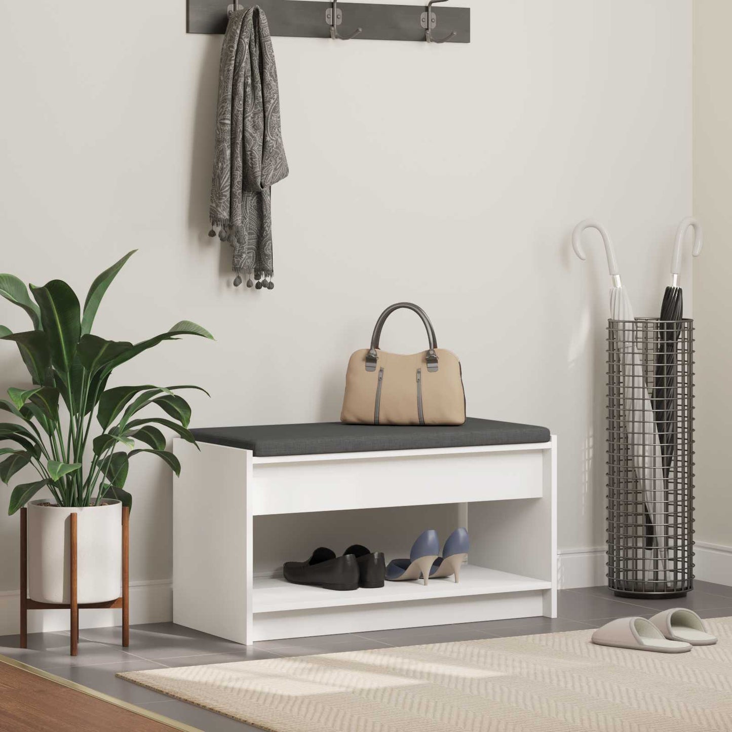 Hallbænk Hvid 83 x 38 x 45 cm Kunstigt træ og stof